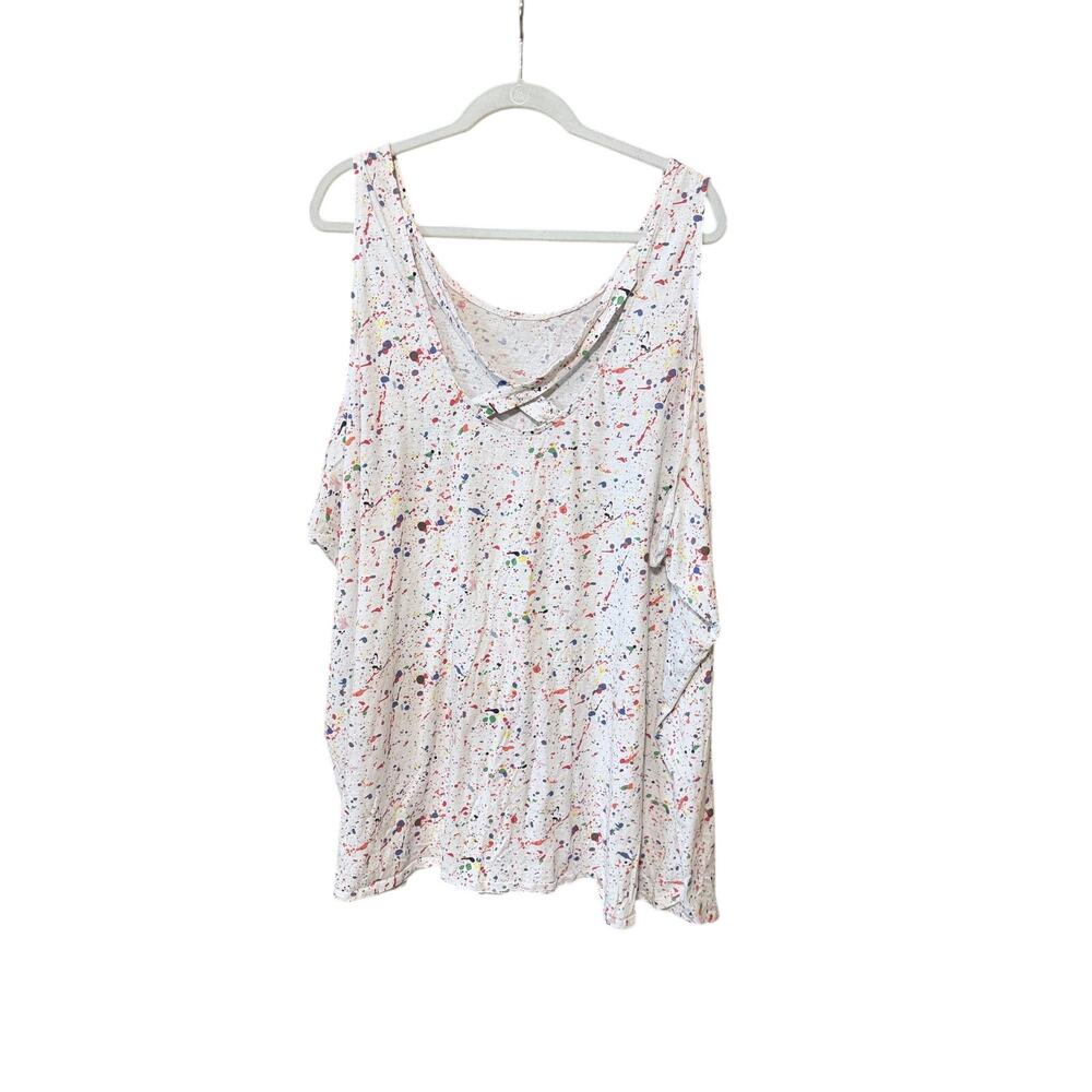 Cacique plus size 34W white tank lounge rainbow paint splatter print sleep shirt